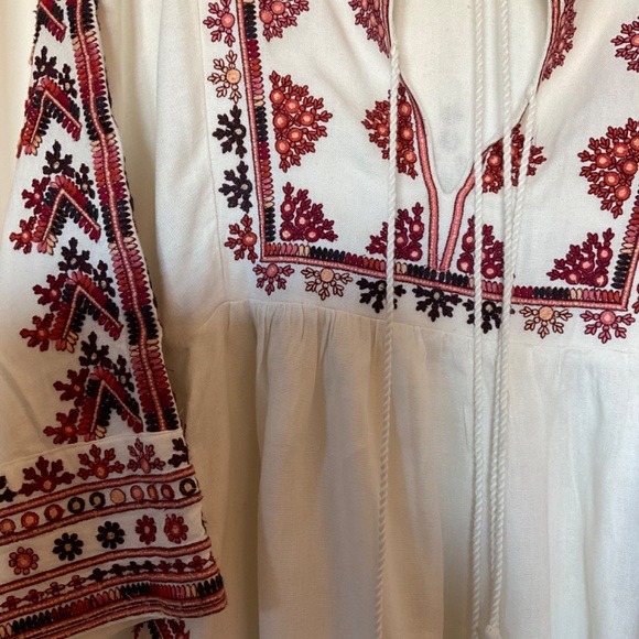 Free People Dress Cream Dress with beautiful rusts & brown embroidery SMALL - Picture 4 of 7